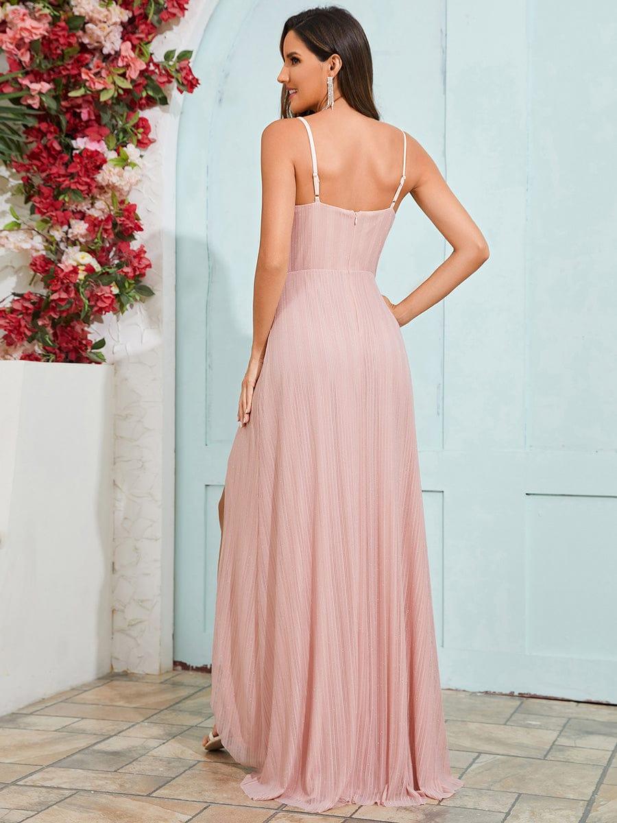 Sparkling High Slit Sleeveless V-Neck Evening Dress with Pleating(Final Sale) - Image 12