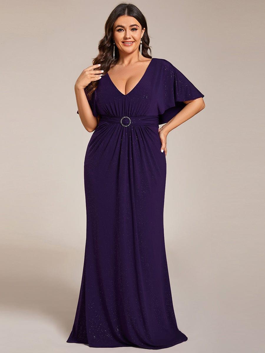 ever LUXE|Sparkling V-Neck Bodycon Evening Dress with Pleats and Waist Cinching(Final Sale) - Image 10