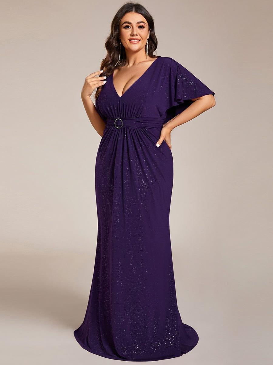 ever LUXE|Sparkling V-Neck Bodycon Evening Dress with Pleats and Waist Cinching(Final Sale) - Image 9