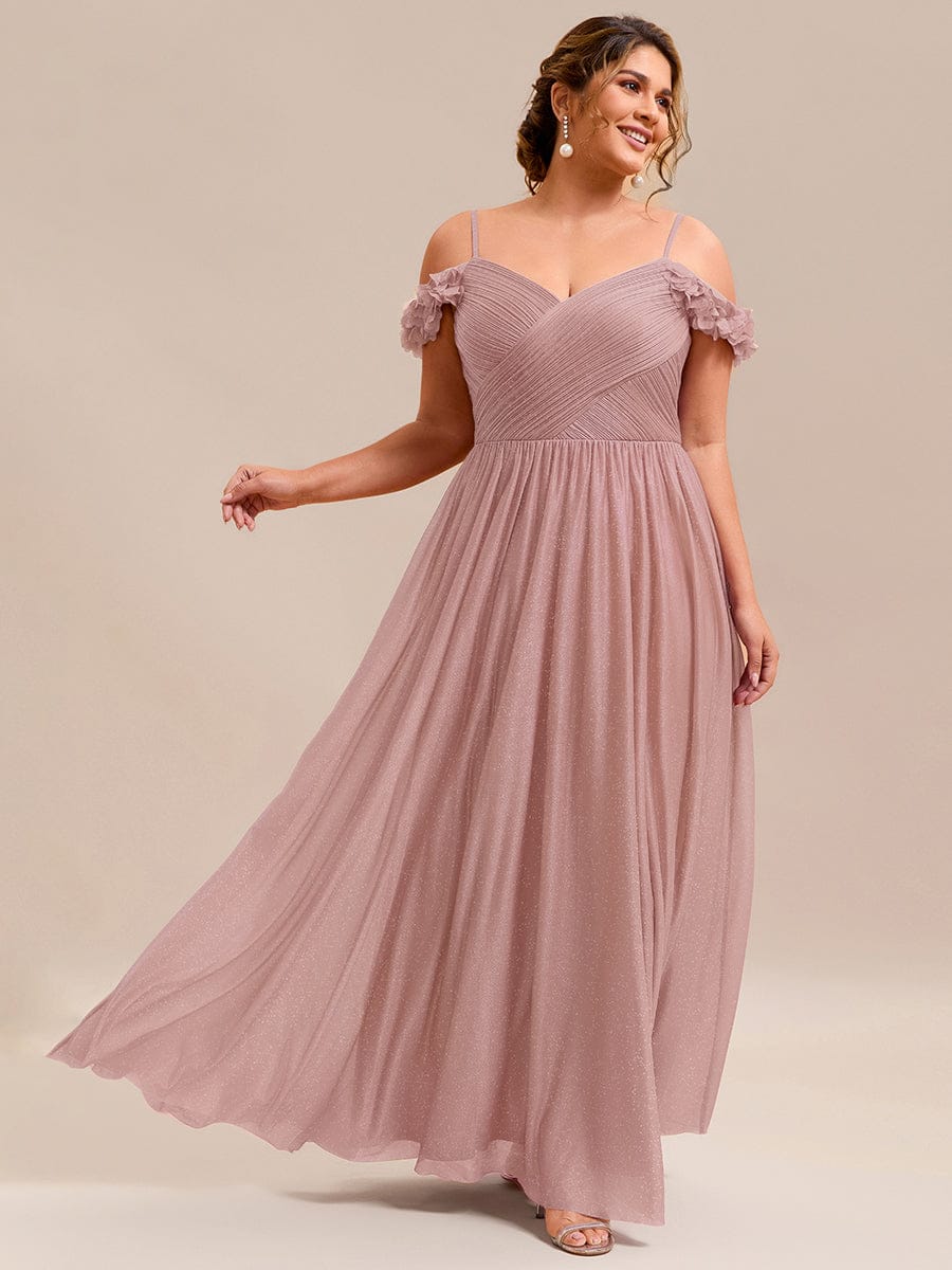 ever AYLANI|Sparkling V-Neck Cold-Shoulder Pleated Evening Dress with Floral Details - Image 11