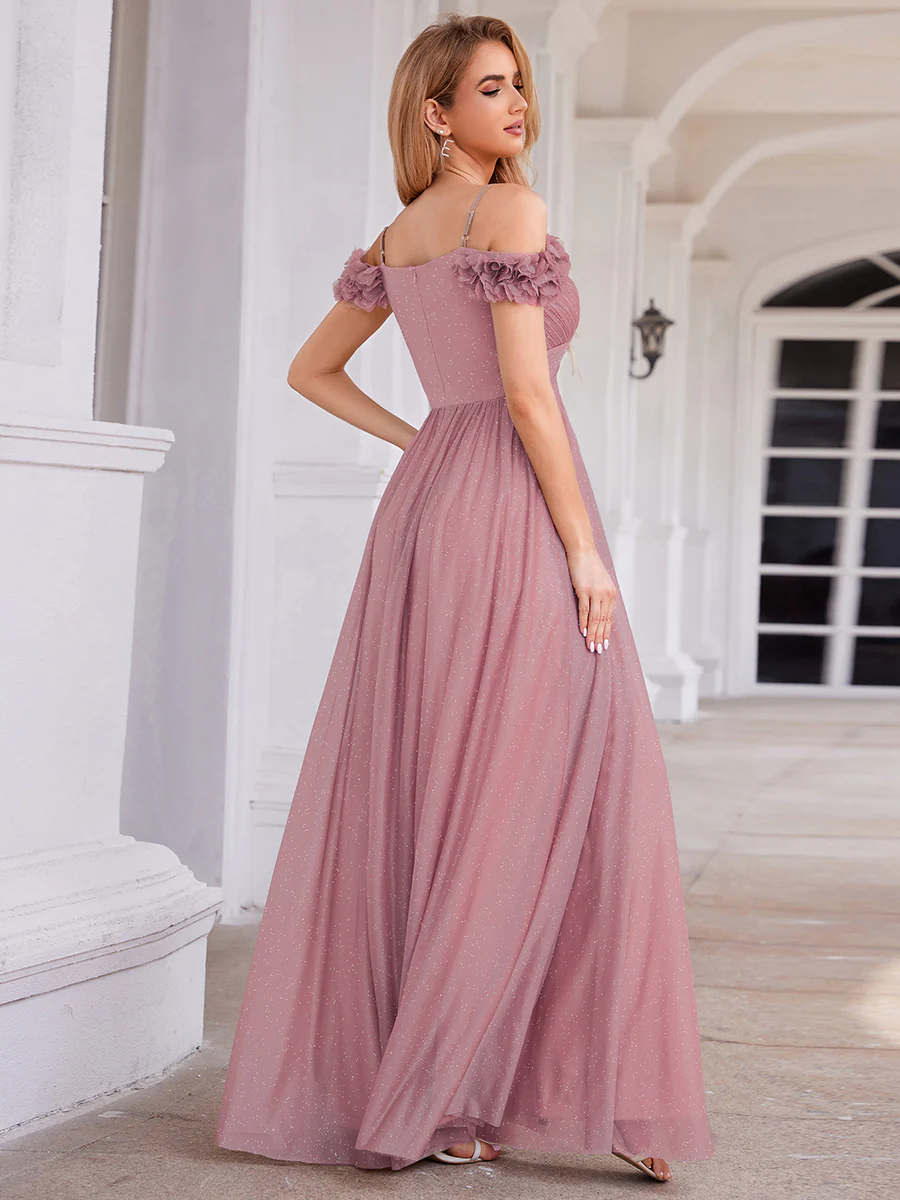 ever AYLANI|Sparkling V-Neck Cold-Shoulder Pleated Evening Dress with Floral Details - Image 19