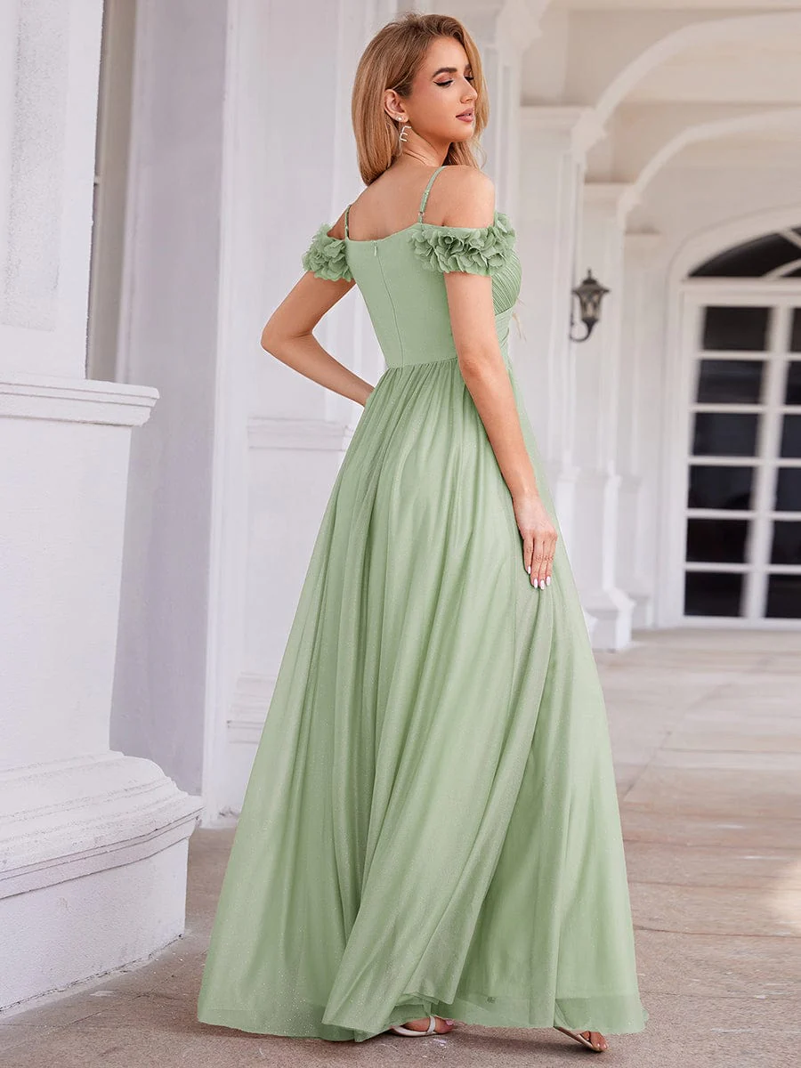 ever AYLANI|Sparkling V-Neck Cold-Shoulder Pleated Evening Dress with Floral Details - Image 37