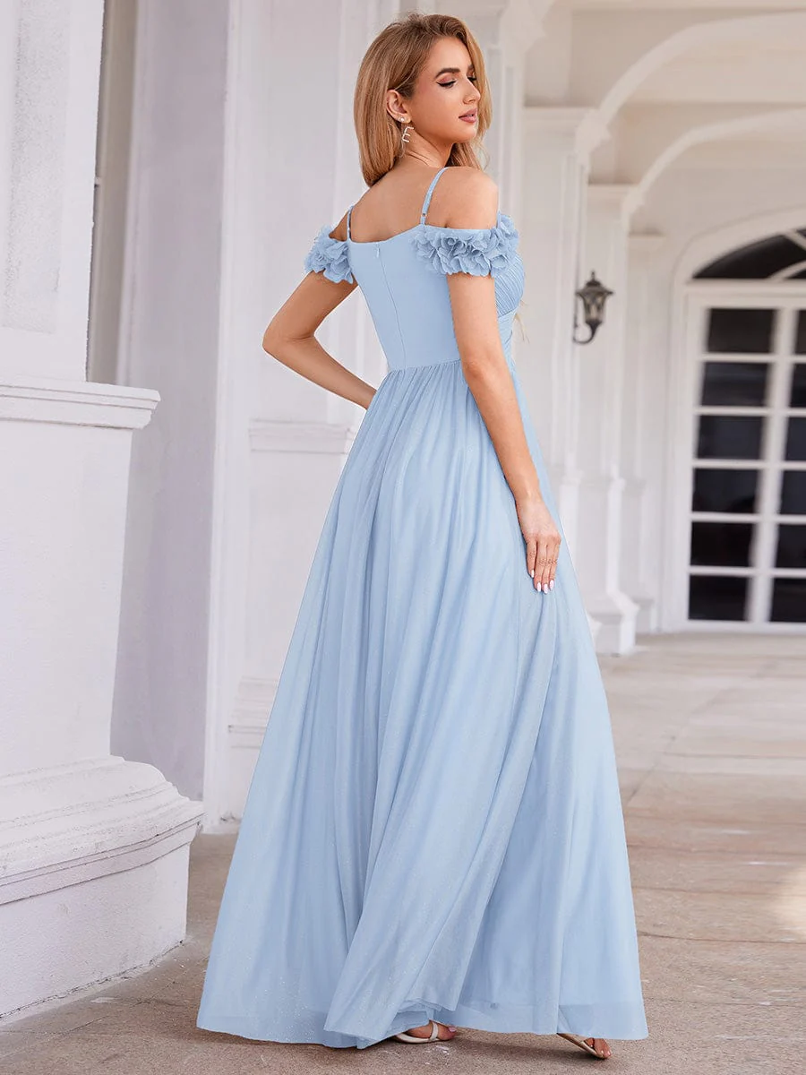 ever AYLANI|Sparkling V-Neck Cold-Shoulder Pleated Evening Dress with Floral Details - Image 47