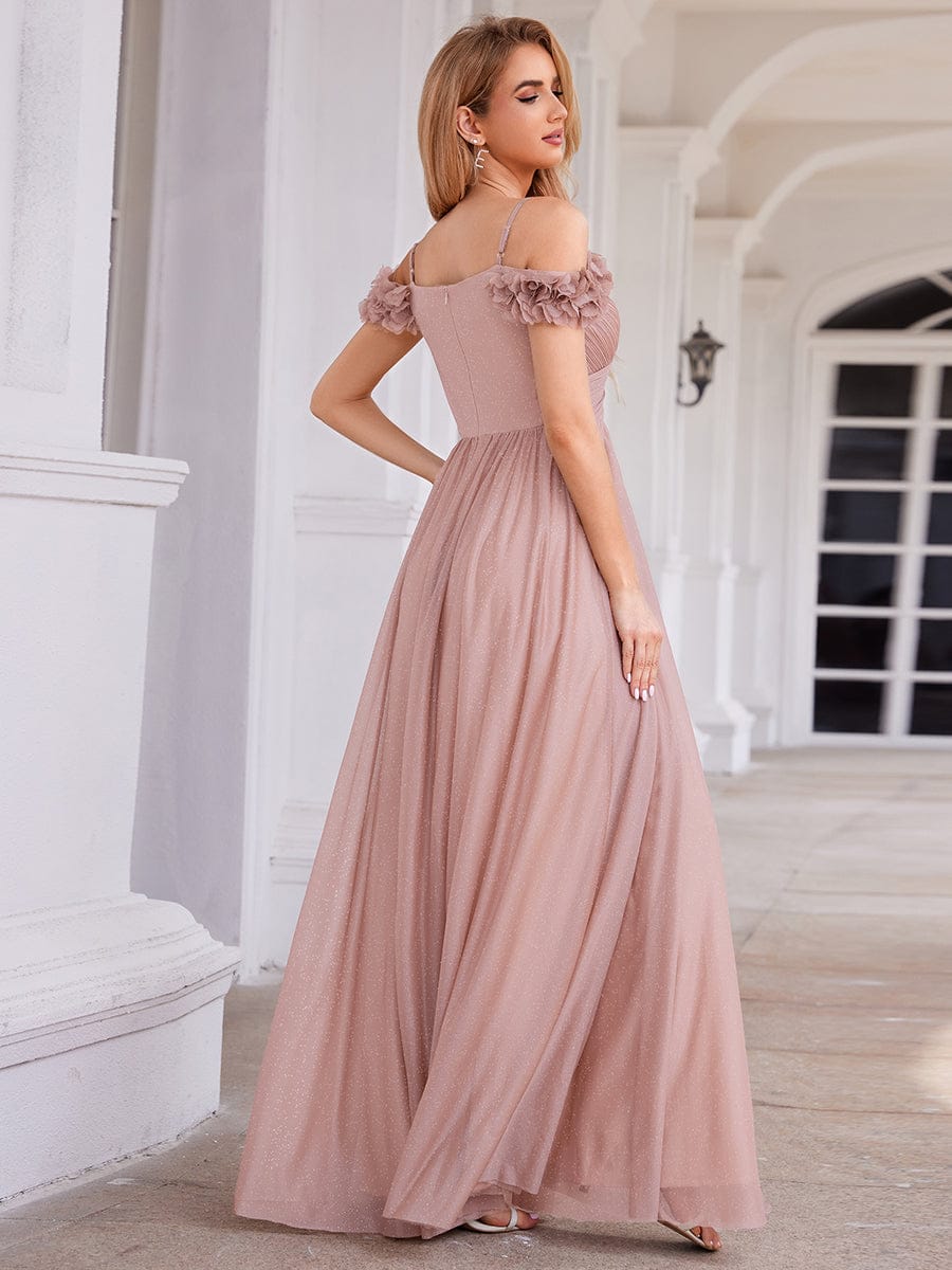 ever AYLANI|Sparkling V-Neck Cold-Shoulder Pleated Evening Dress with Floral Details - Image 7