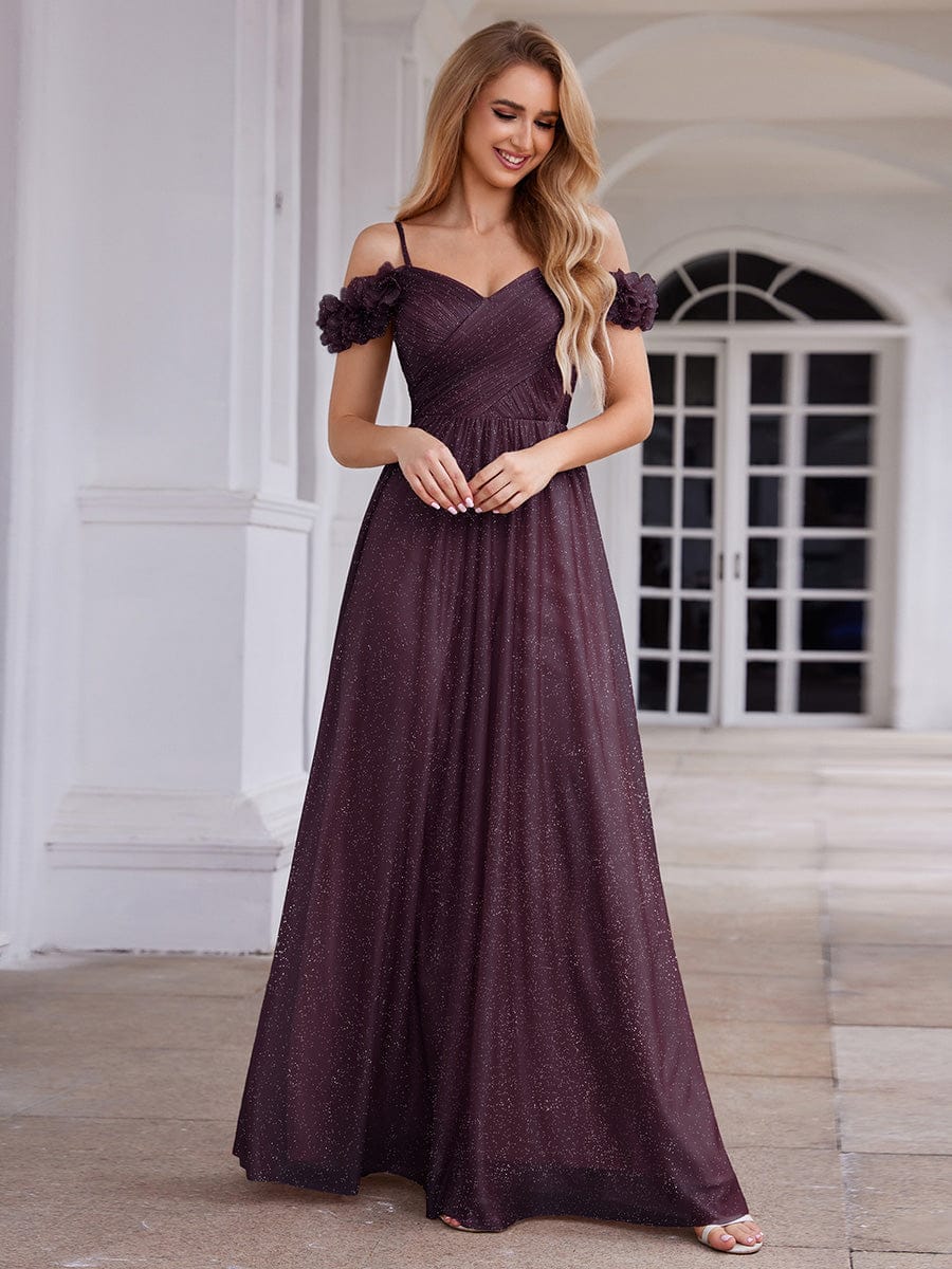 ever AYLANI|Sparkling V-Neck Cold-Shoulder Pleated Evening Dress with Floral Details - Image 86