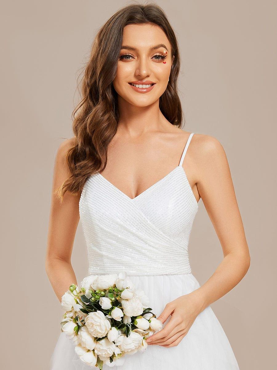 Sparkling V-Neck Spaghetti Straps Tulle Wedding Dress - Image 10