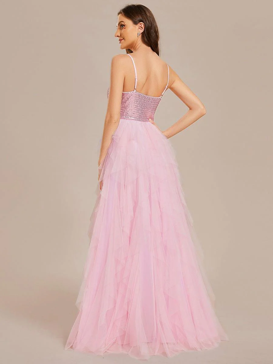 Sparkling V-Neck Spaghetti Straps Tulle Wedding Dress - Image 14