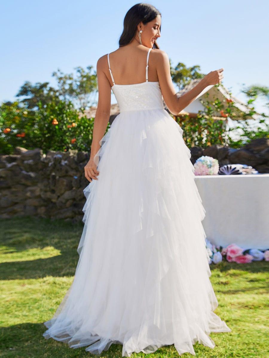 Sparkling V-Neck Spaghetti Straps Tulle Wedding Dress - Image 3