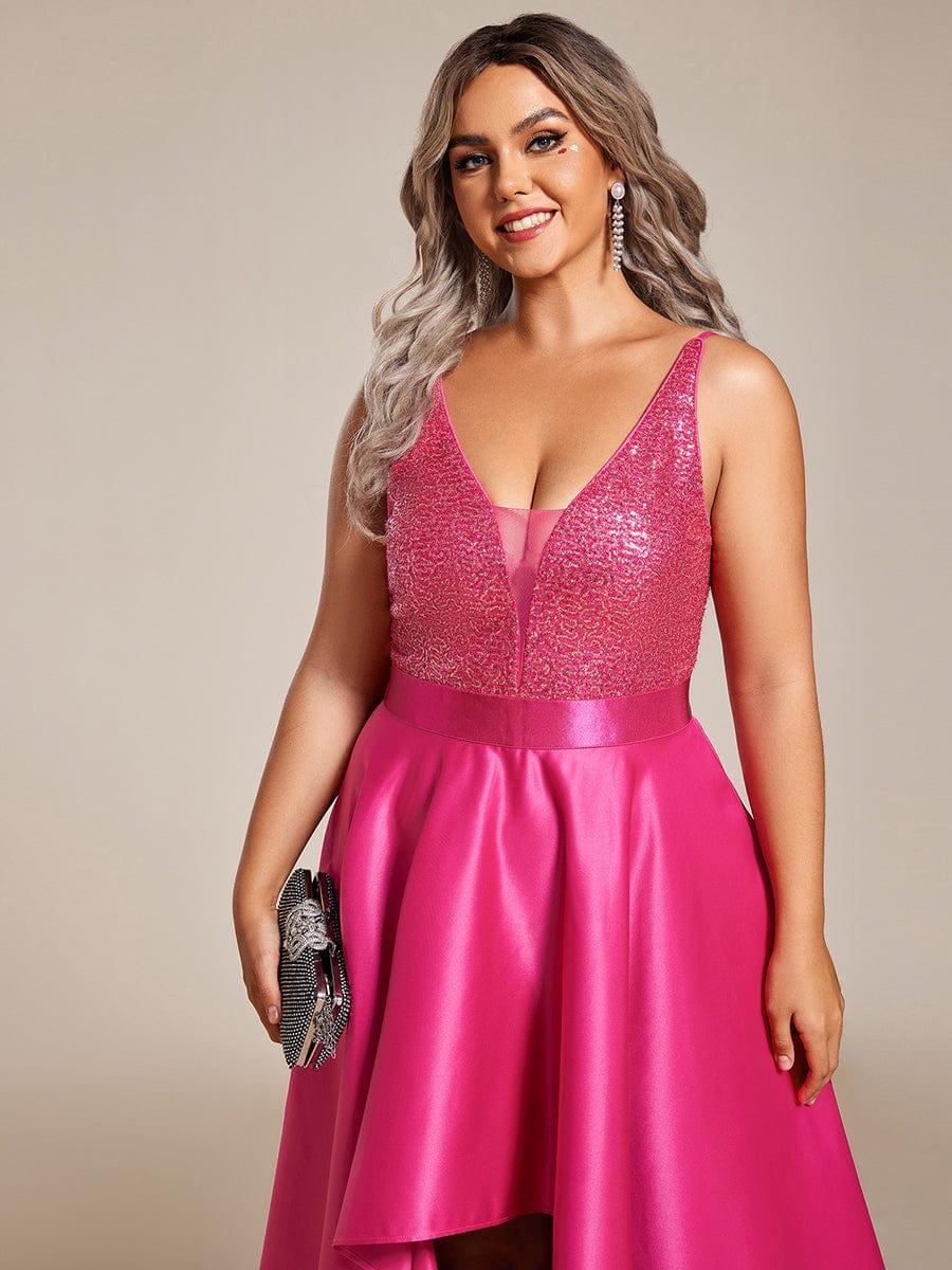 pretty ALYNA|Sparkly Plus Size Prom Dresses for Women with Irregular Hem - Image 40
