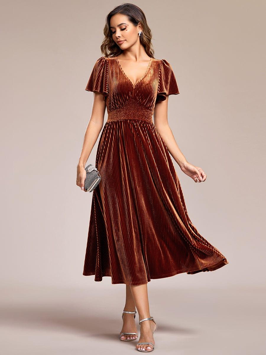ever AZALEA|Striped Velvet Flutter Sleeves V-Neck Midi Evening Dress - Image 11