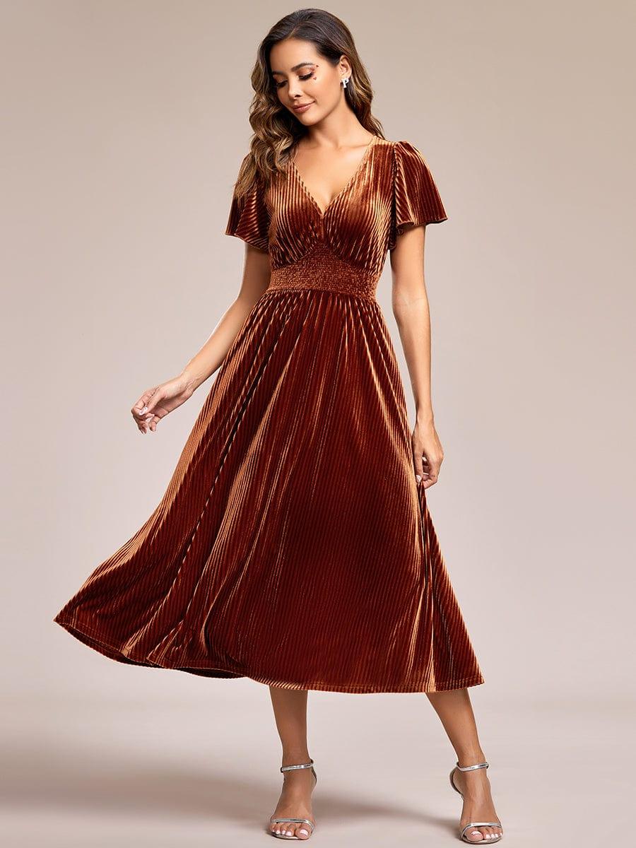 ever AZALEA|Striped Velvet Flutter Sleeves V-Neck Midi Evening Dress - Image 15