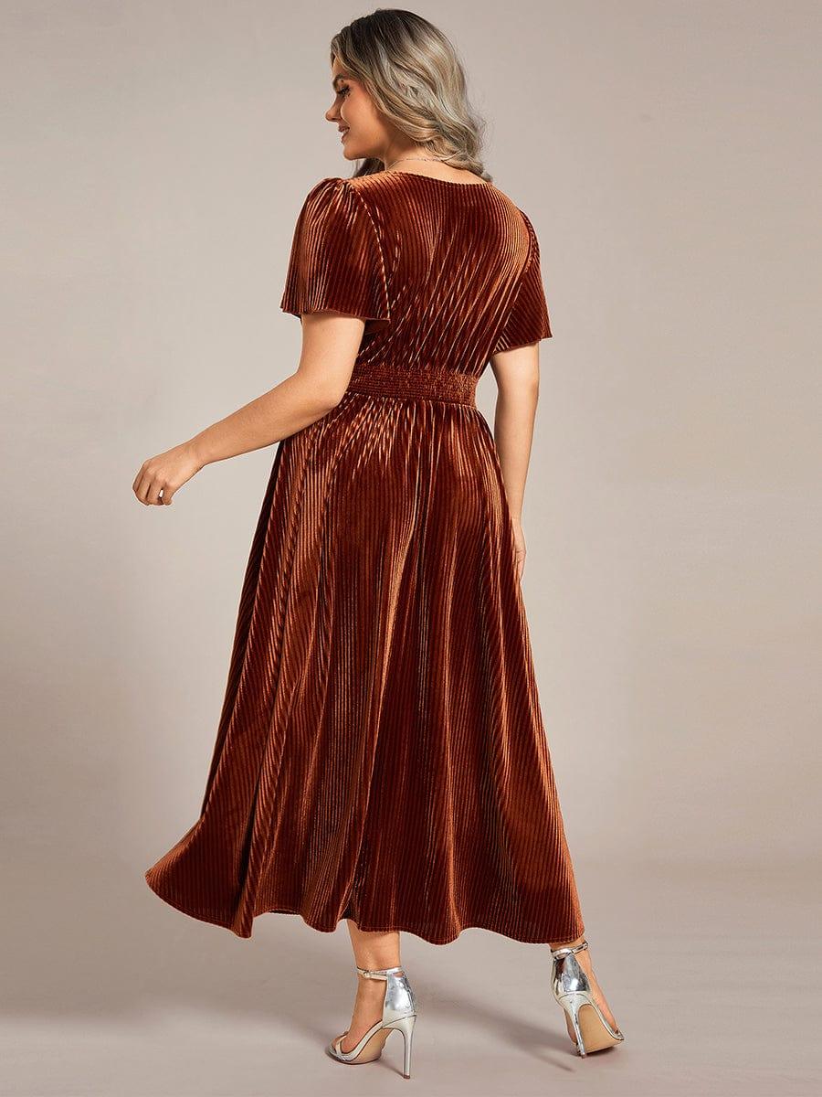 ever AZALEA|Striped Velvet Flutter Sleeves V-Neck Midi Evening Dress - Image 16