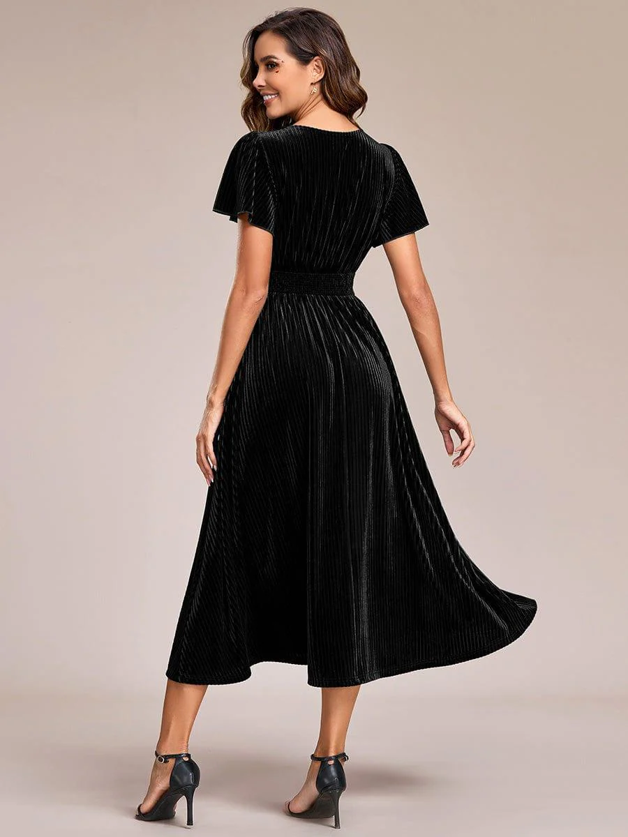 ever AZALEA|Striped Velvet Flutter Sleeves V-Neck Midi Evening Dress - Image 28