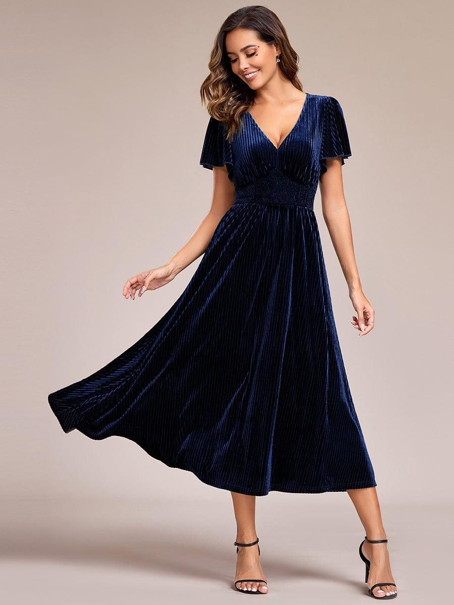 ever AZALEA|Striped Velvet Flutter Sleeves V-Neck Midi Evening Dress - Image 51