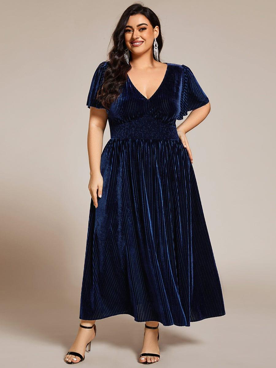 ever AZALEA|Striped Velvet Flutter Sleeves V-Neck Midi Evening Dress - Image 56