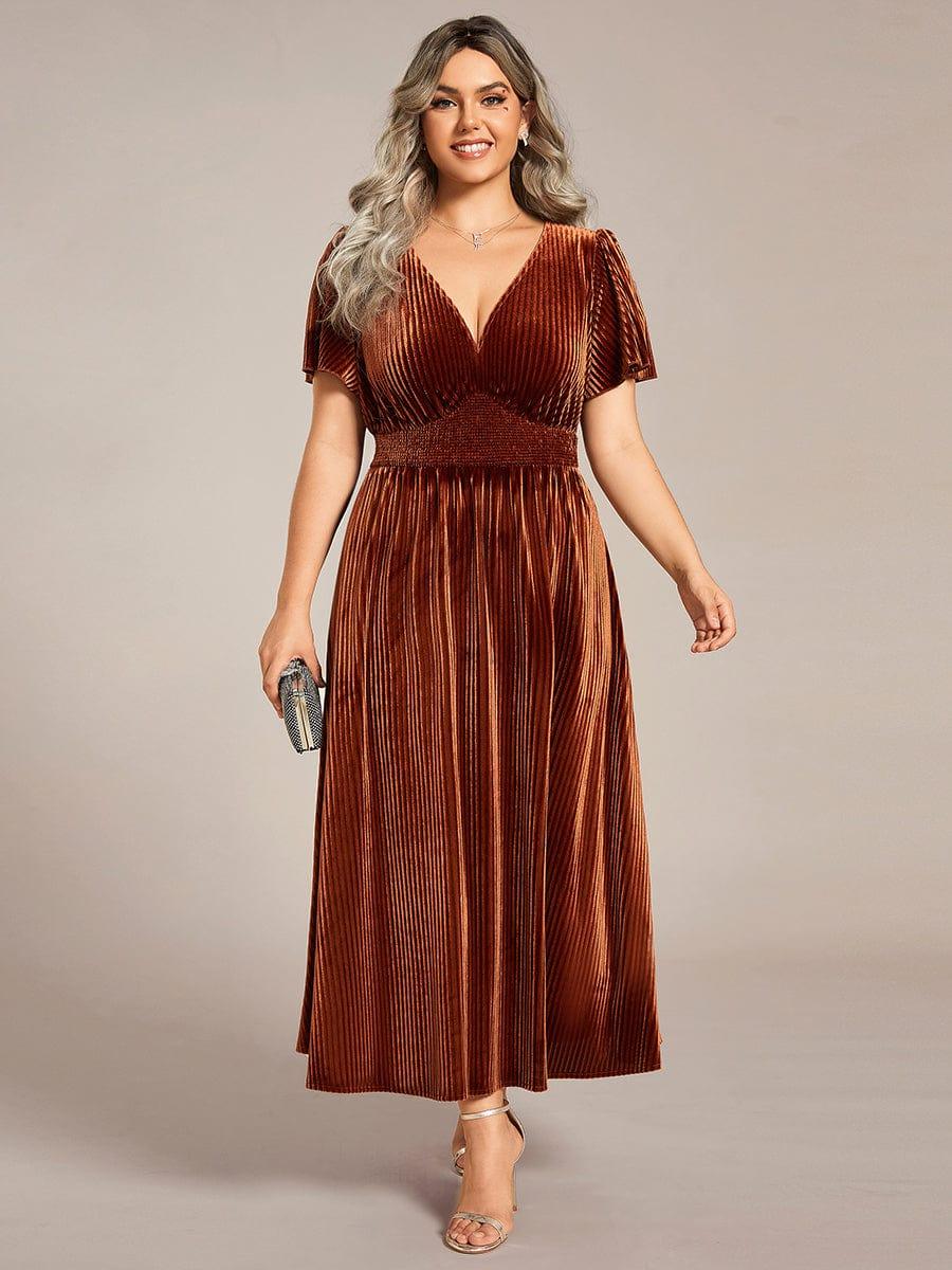 ever AZALEA|Striped Velvet Flutter Sleeves V-Neck Midi Wedding Guest Dress - Image 18