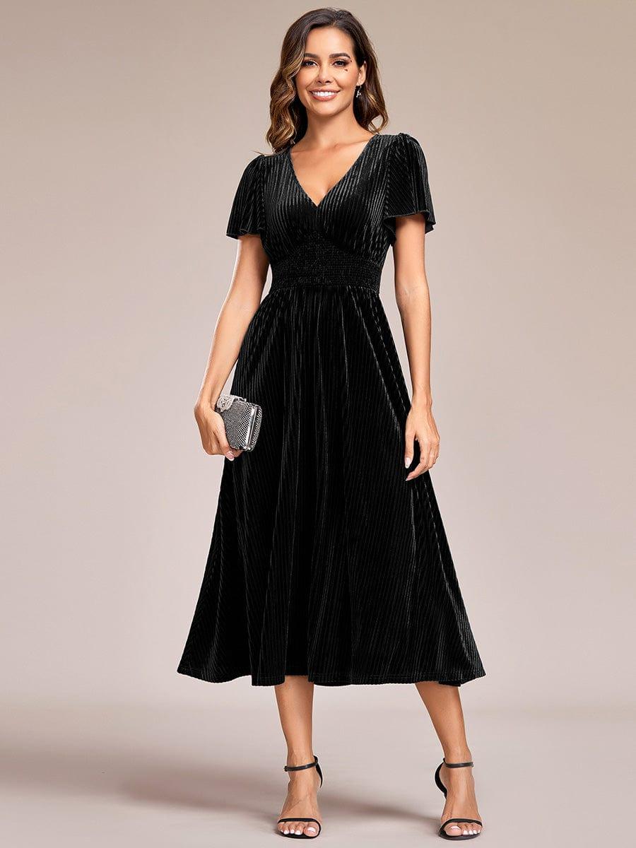 ever AZALEA|Striped Velvet Flutter Sleeves V-Neck Midi Wedding Guest Dress - Image 31