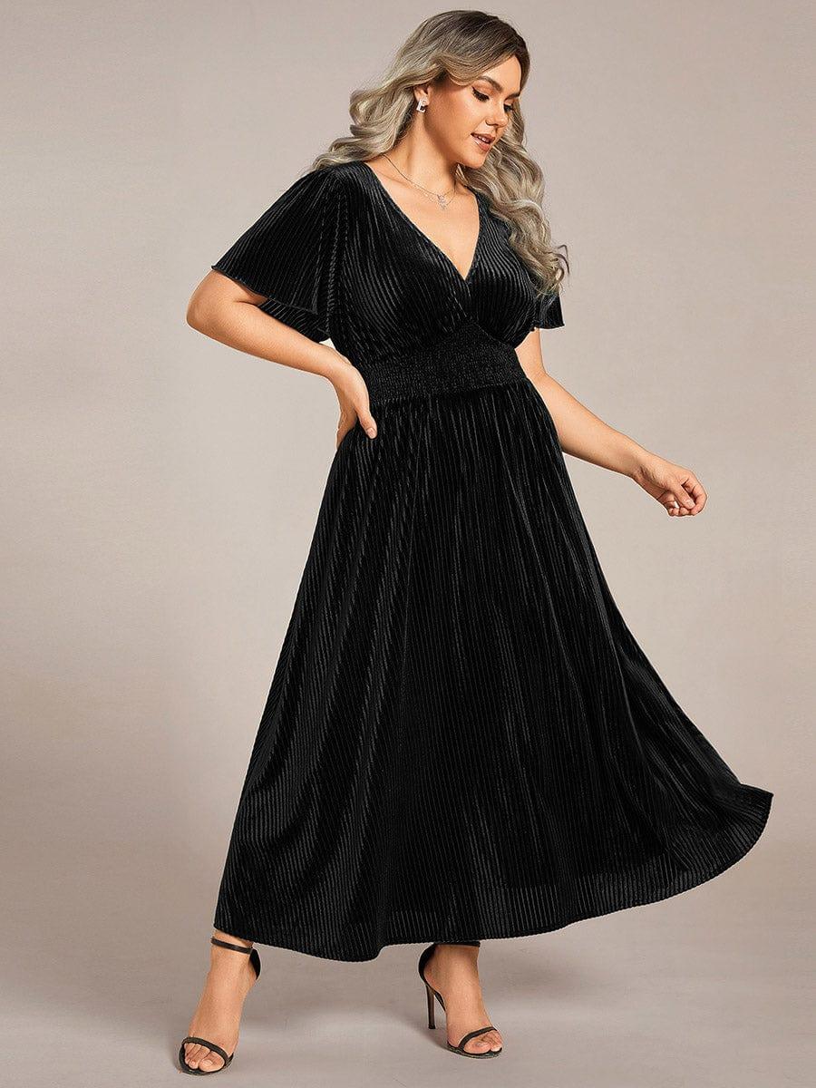 ever AZALEA|Striped Velvet Flutter Sleeves V-Neck Midi Wedding Guest Dress - Image 35