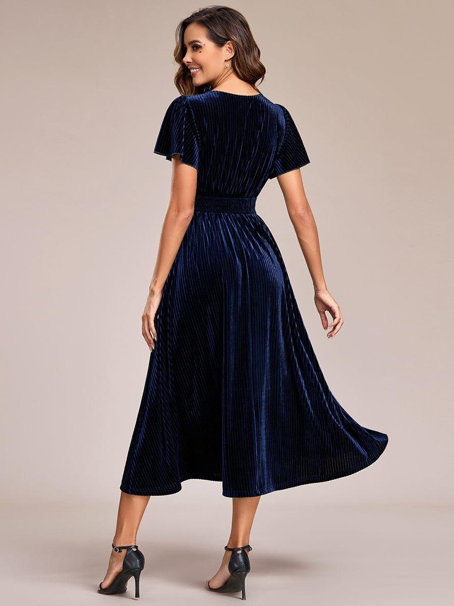 ever AZALEA|Striped Velvet Flutter Sleeves V-Neck Midi Wedding Guest Dress - Image 48