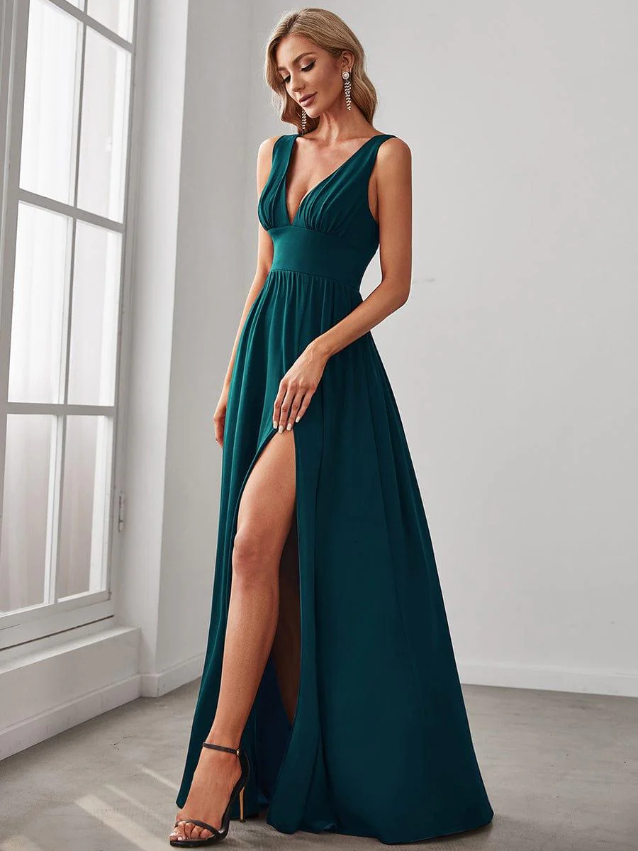 ever SORAYA|Stunning V-Neck Empire Waist Floor-Length Evening Dress with High Slit - Image 25