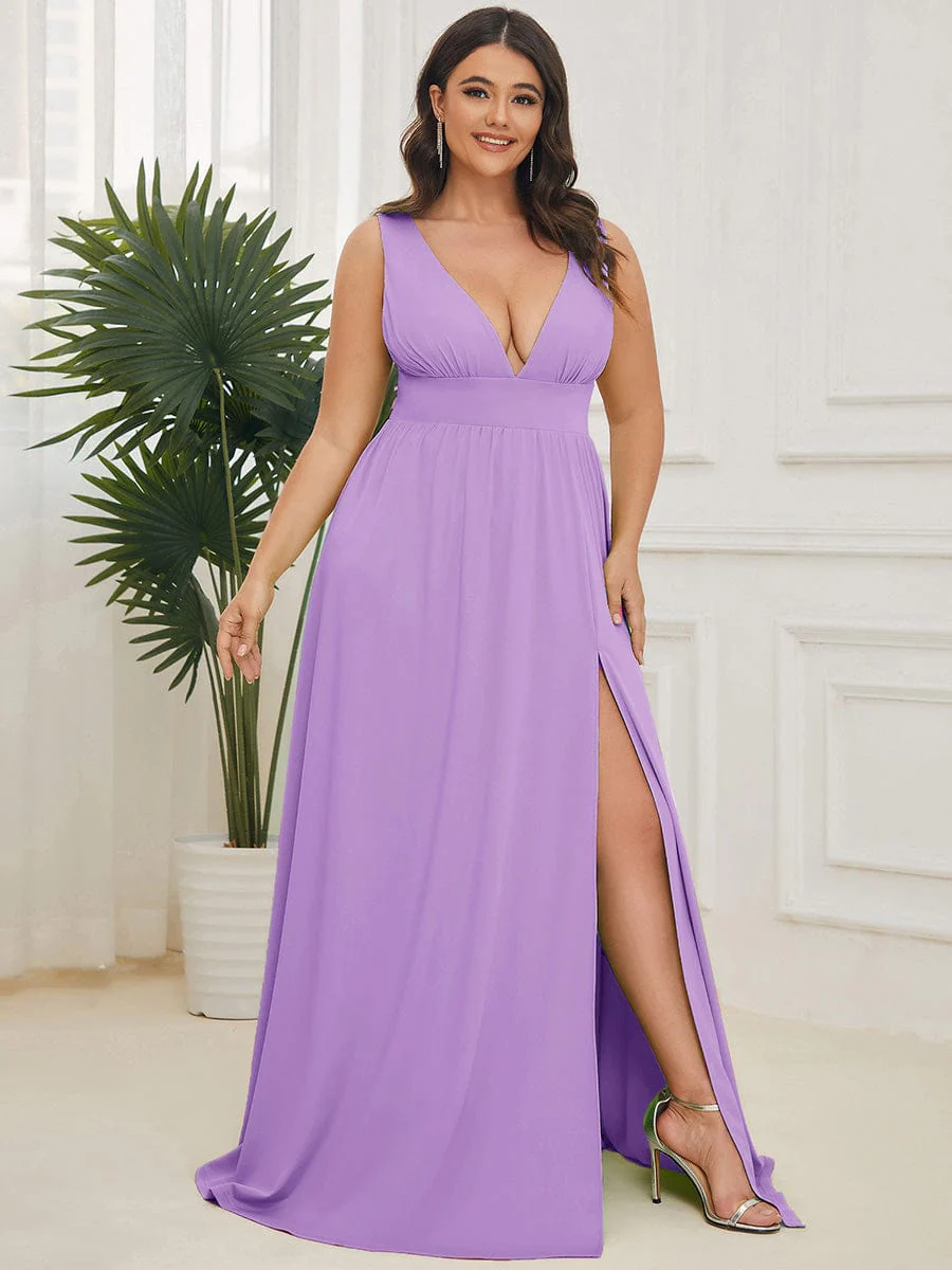 ever SORAYA|Stunning V-Neck Empire Waist Floor-Length Evening Dress with High Slit - Image 84