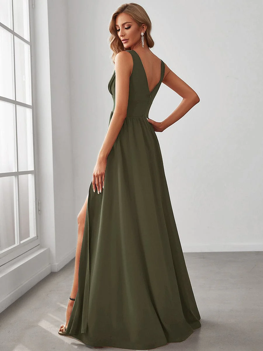 ever SORAYA|Stunning V-Neck Empire Waist Floor-Length Evening Dress with High Slit - Image 88