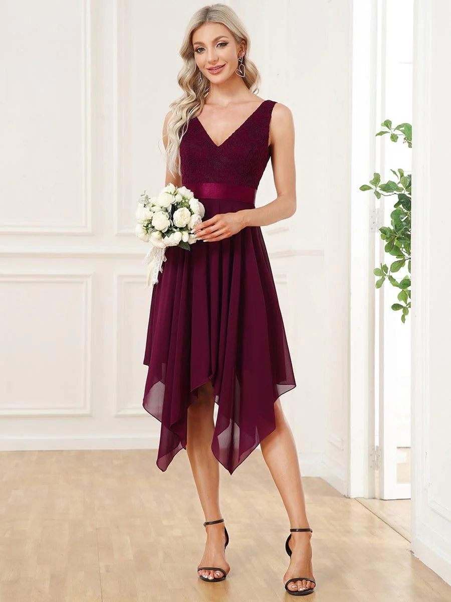 ever COSTA|Stunning V Neck Lace Chiffon Bridesmaid Dress - Image 13