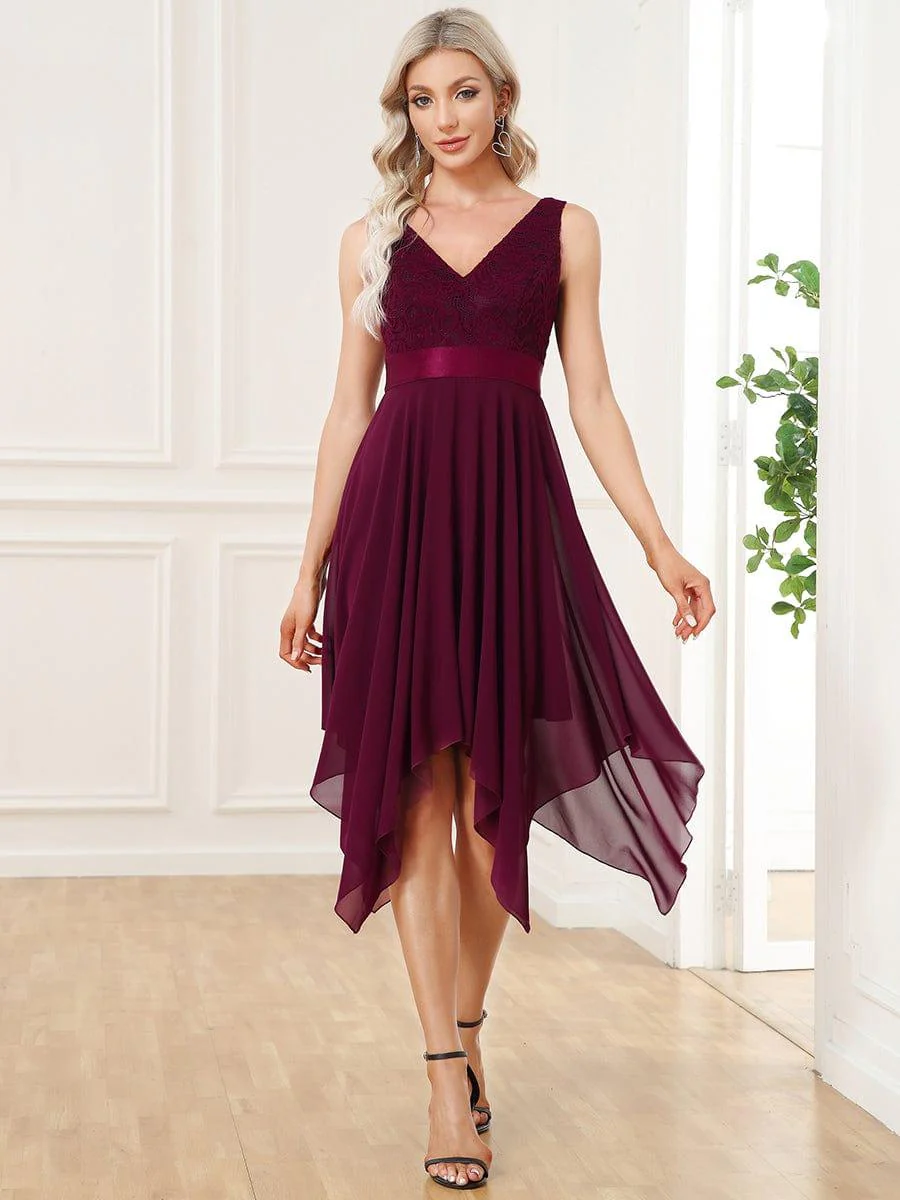 ever COSTA|Stunning V Neck Lace Chiffon Bridesmaid Dress - Image 16