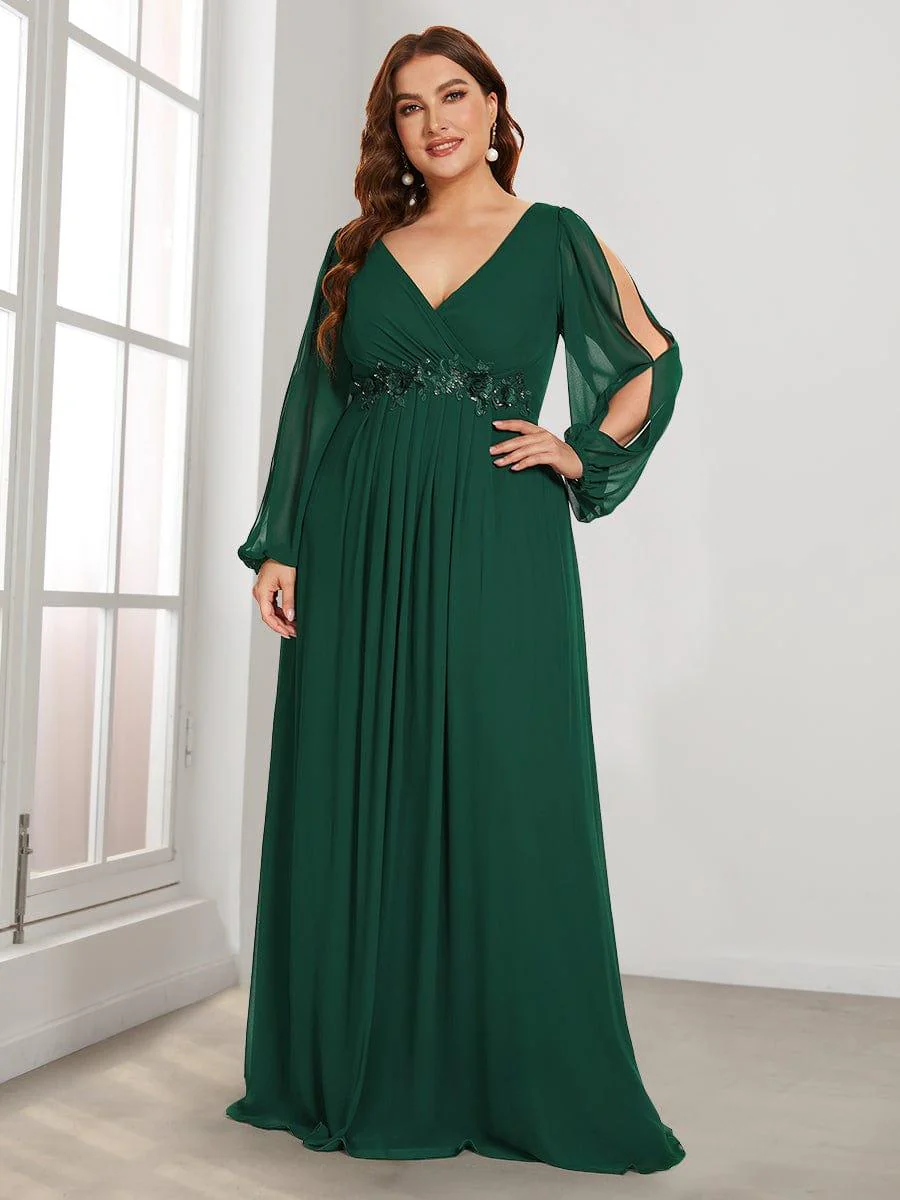 pretty AMOUR | Plus Size Chiffon Evening Dress with Lantern Sleeves - Image 62