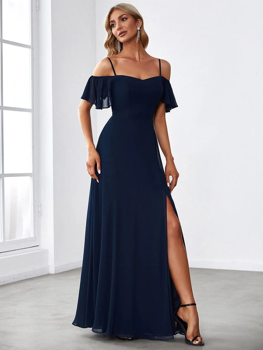 ever REYA|Stylish Cold-Shoulder Floor Length Bridesmaid Dress with Side Slit - Image 10