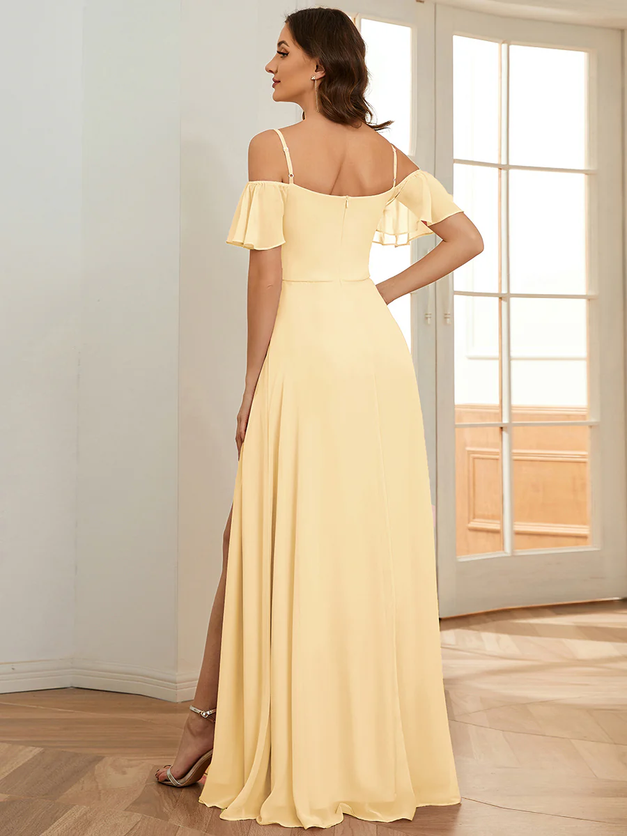 ever REYA|Stylish Cold-Shoulder Floor Length Bridesmaid Dress with Side Slit - Image 180