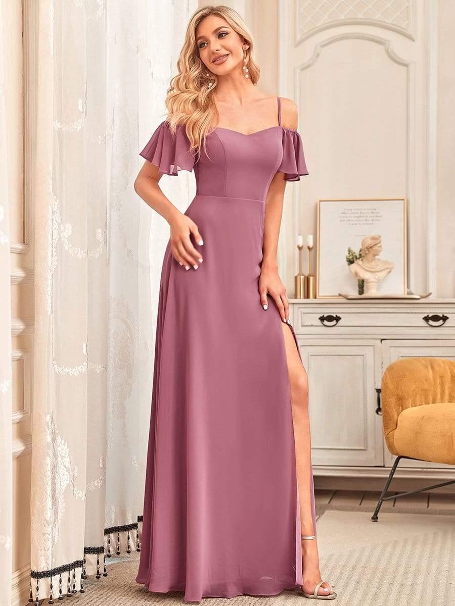 ever REYA|Stylish Cold-Shoulder Floor Length Bridesmaid Dress with Side Slit - Image 23