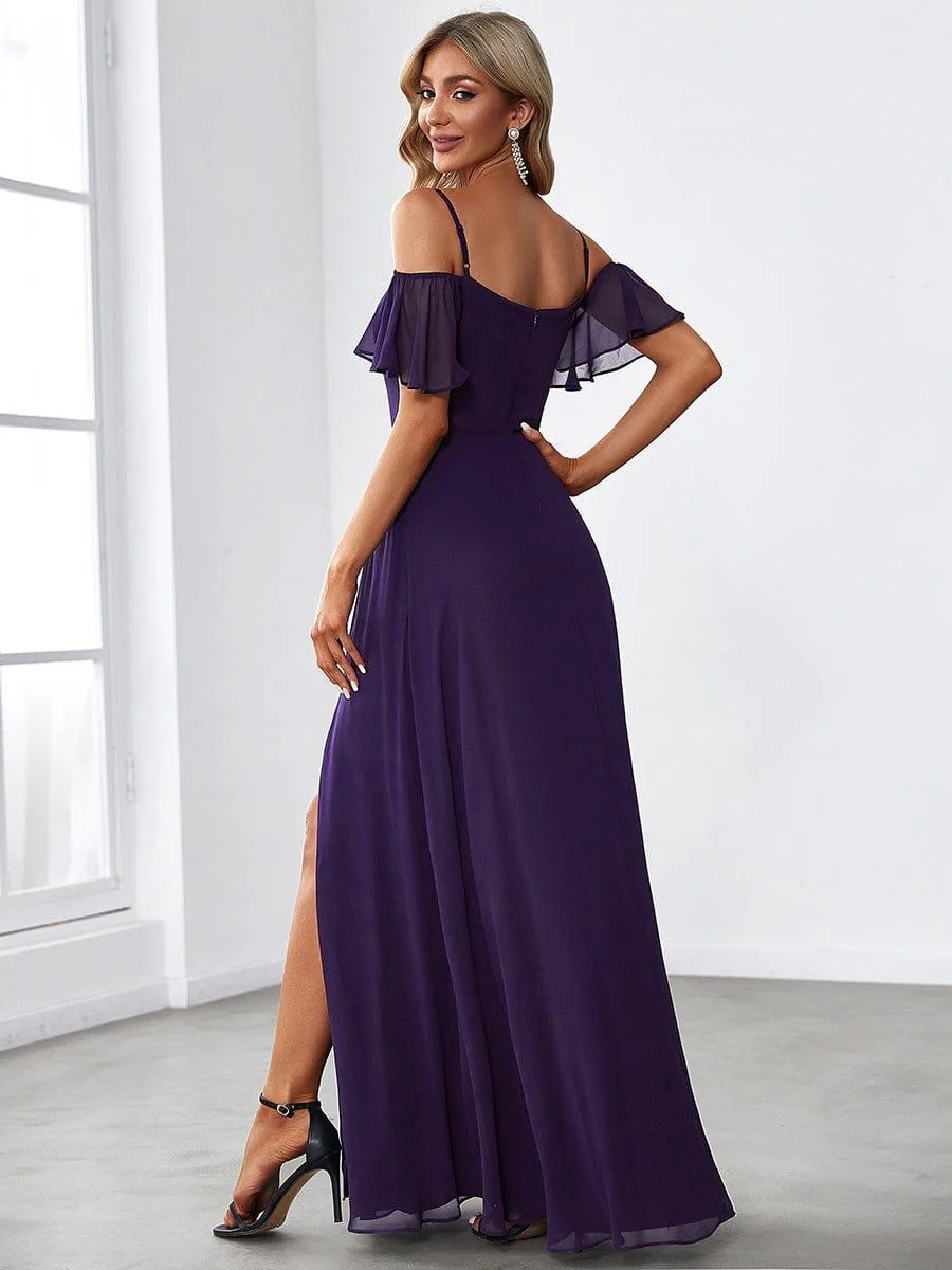 ever REYA|Stylish Cold-Shoulder Floor Length Bridesmaid Dress with Side Slit - Image 26