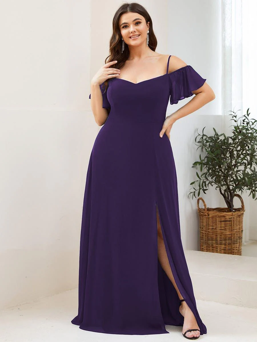 ever REYA|Stylish Cold-Shoulder Floor Length Bridesmaid Dress with Side Slit - Image 29