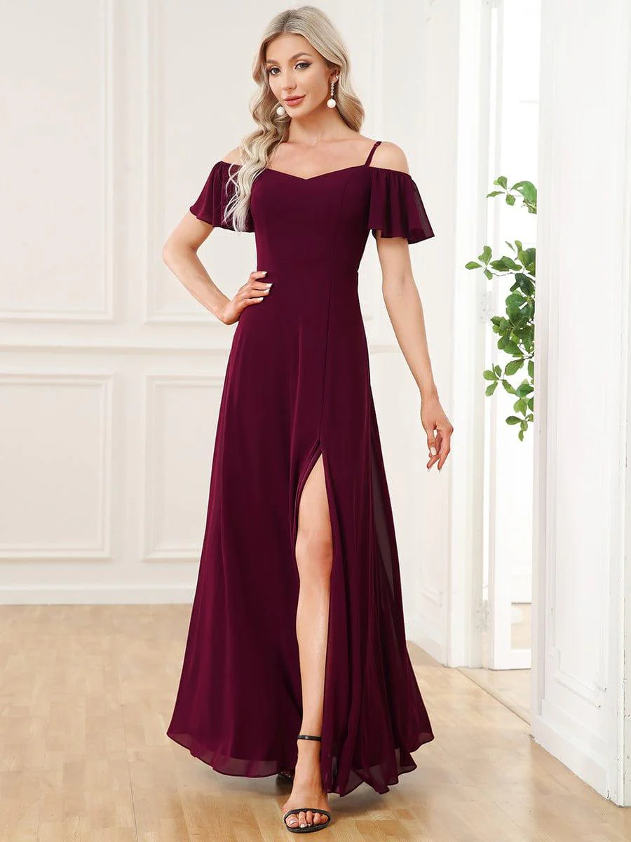 ever REYA|Stylish Cold-Shoulder Floor Length Bridesmaid Dress with Side Slit - Image 34