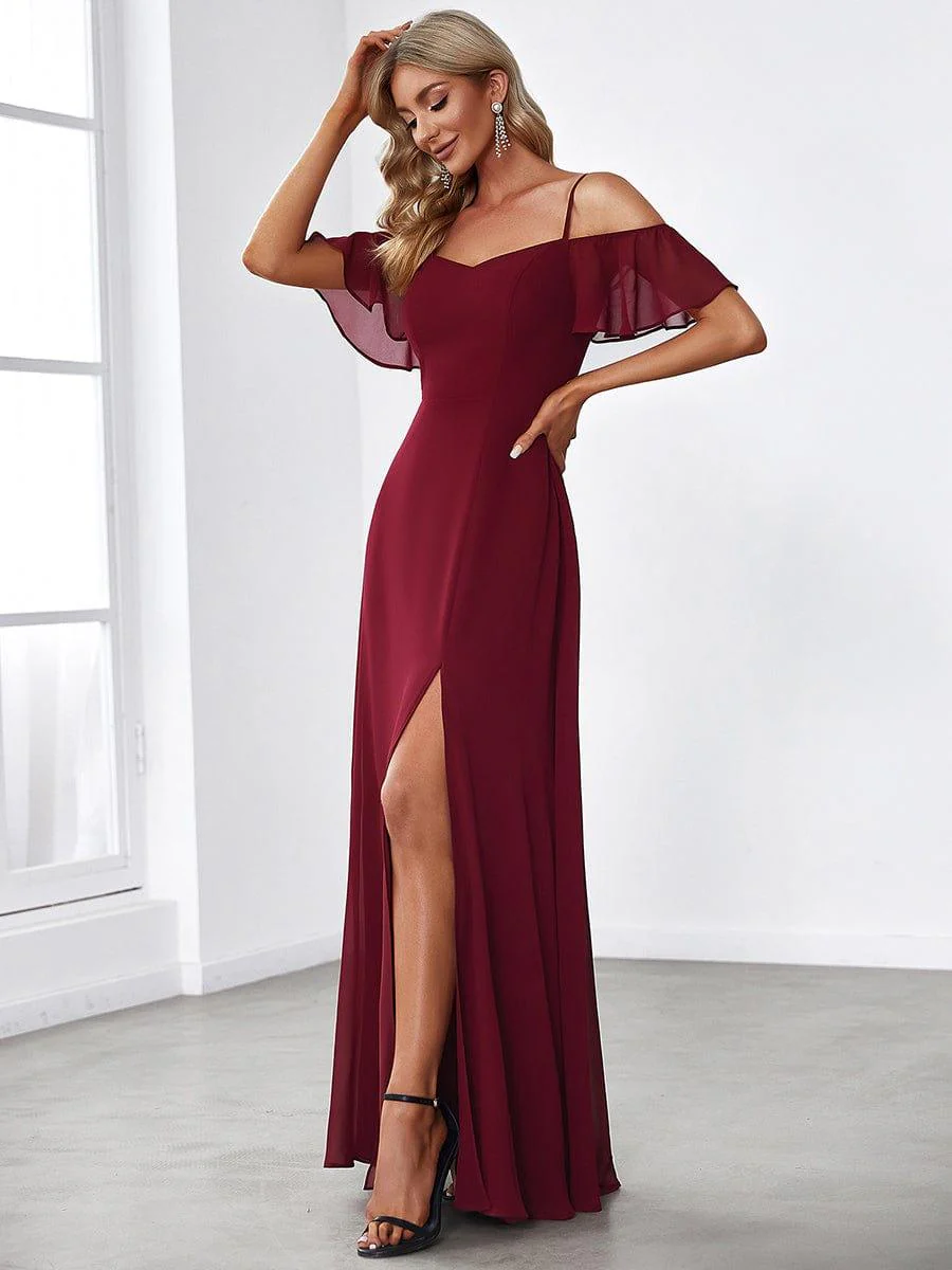 ever REYA|Stylish Cold-Shoulder Floor Length Bridesmaid Dress with Side Slit - Image 8