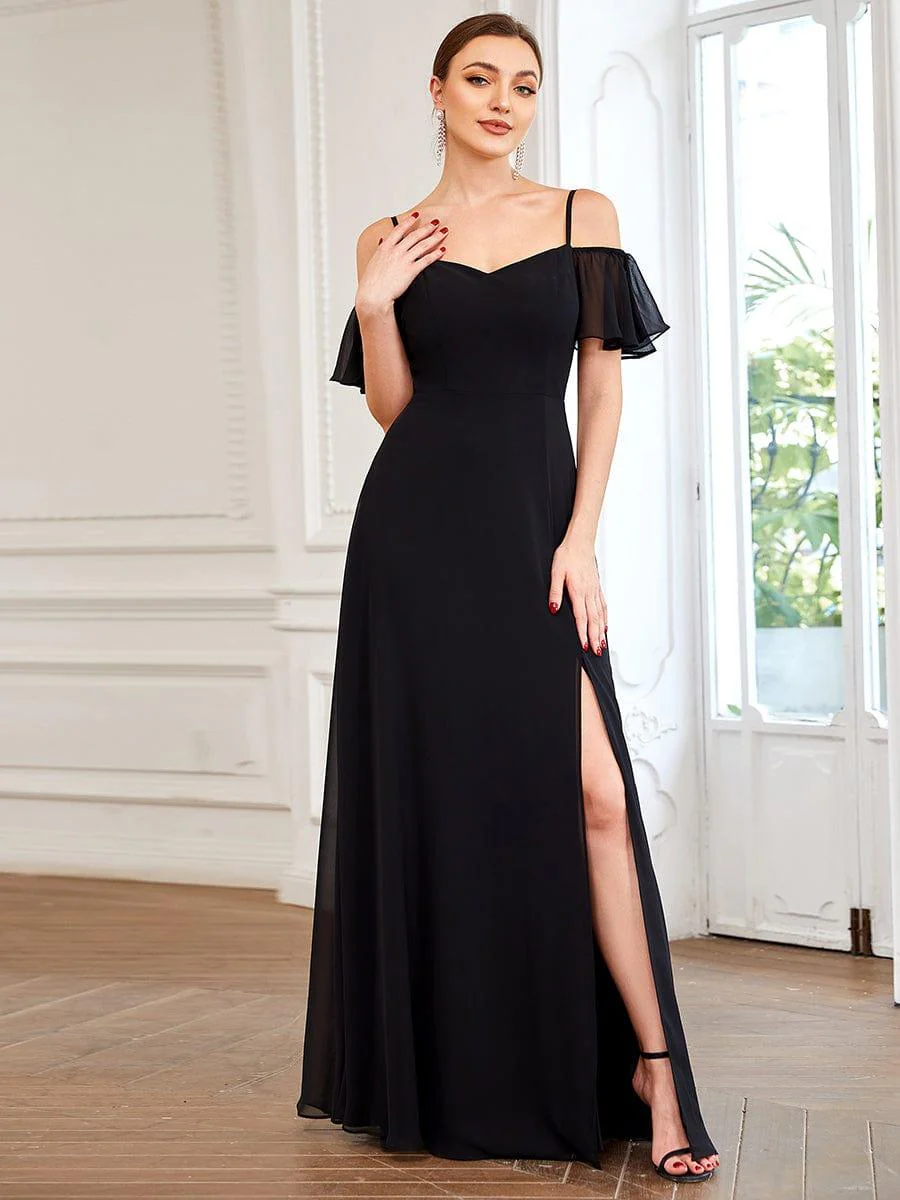 ever REYA|Stylish Cold-Shoulder Floor Length Bridesmaid Dress with Side Slit - Image 91