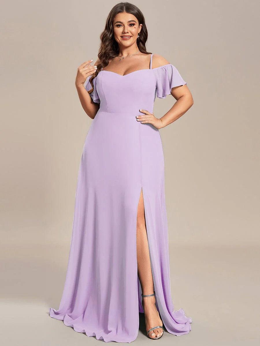 ever REYA|Stylish Cold-Shoulder Floor Length Dress with Side Slit in Dusty Blue - Image 15