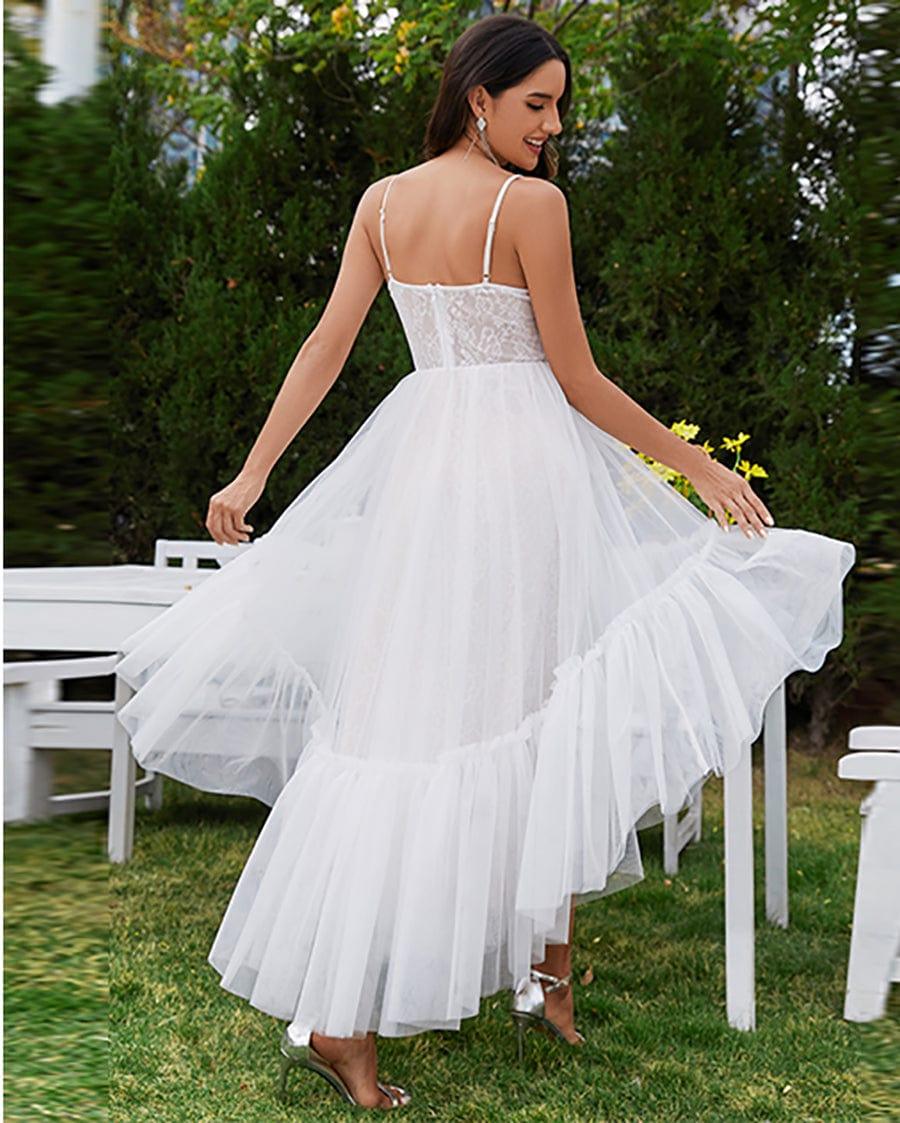 Sweetheart Corset Top High-Low Wedding Dress with Spaghetti Straps - Image 2