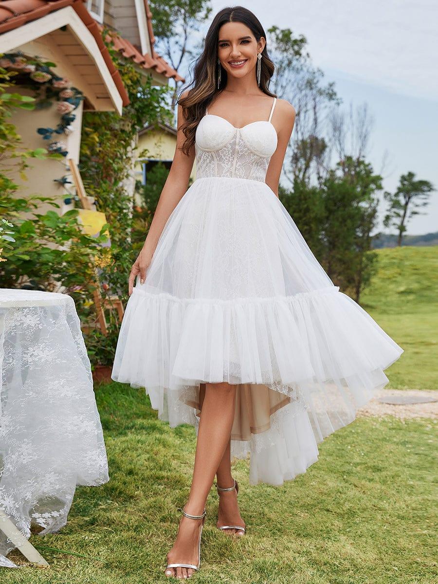 Sweetheart Corset Top High-Low Wedding Dress with Spaghetti Straps - Image 5
