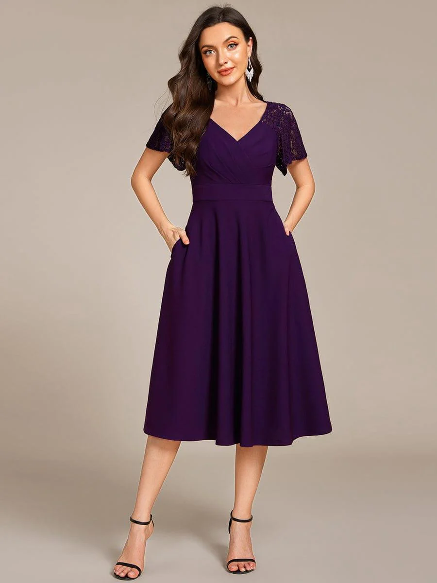 ever EVIE|Hollow Out Midi Wedding Guest Dress With Pockets - Image 15