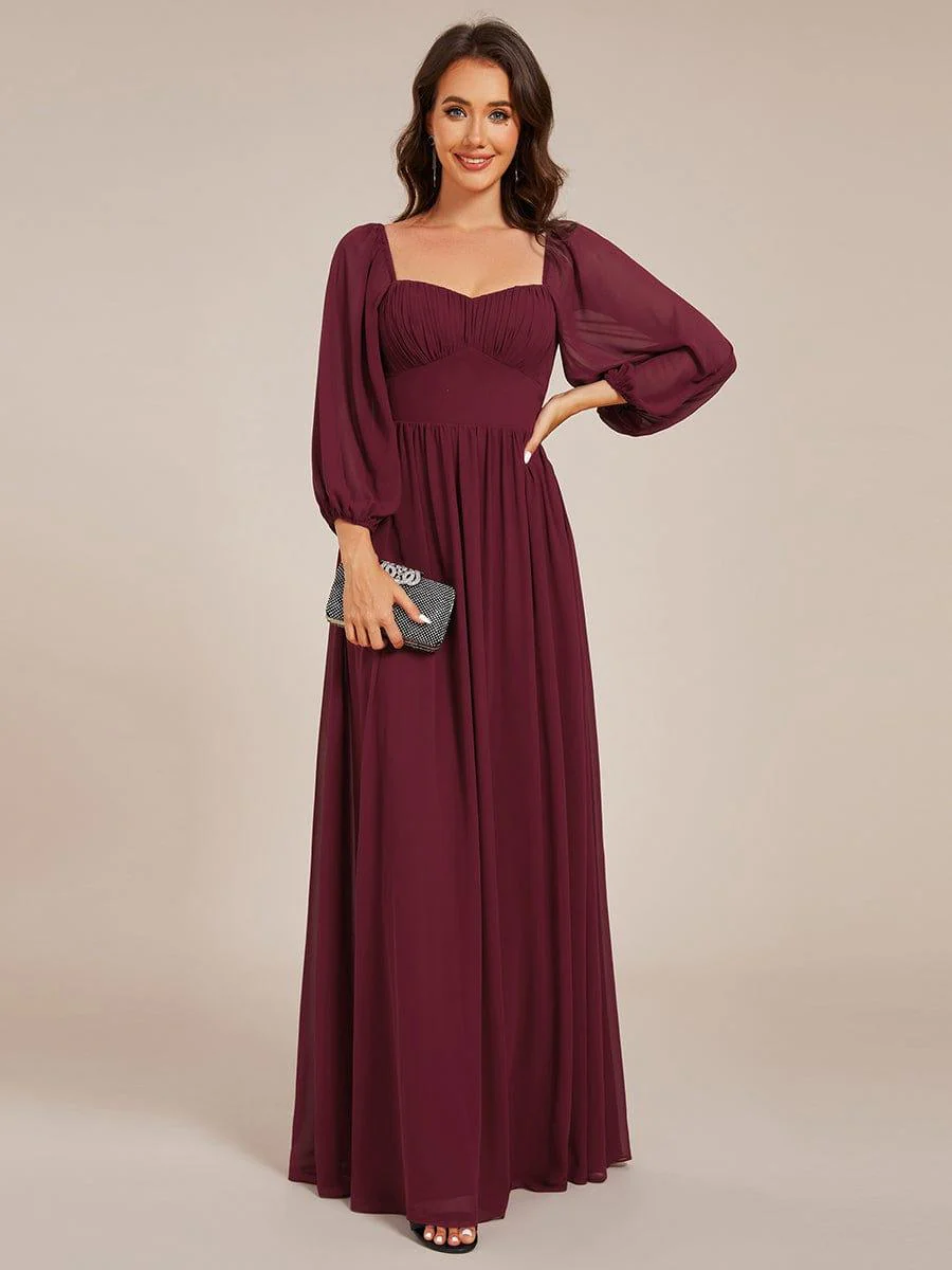 ever OAKLYN|Sweetheart Neck Long Sleeve Pleated Chiffon Maxi Dress - Image 5