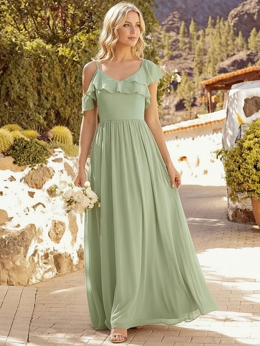 ever AIDA|Floor-Length Asymmetrical Ruffle Sleeve Chiffon Dress - Image 11