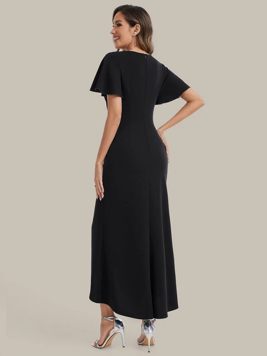 Thigh-High Slit Knit Ruffle Sleeve Dress - Image 12