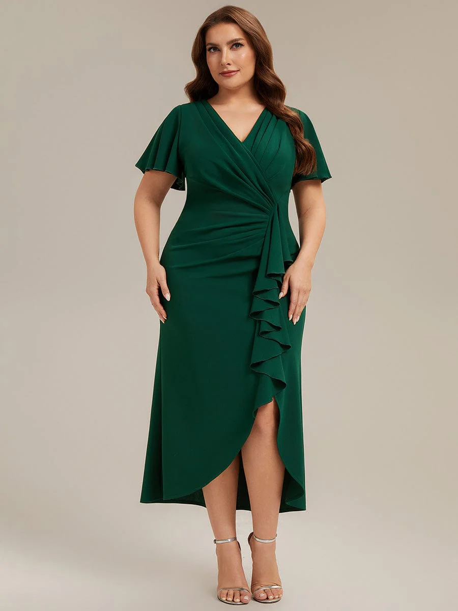 Thigh-High Slit Knit Ruffle Sleeve Dress - Image 26