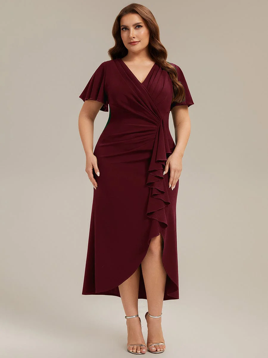 Thigh-High Slit Knit Ruffle Sleeve Dress - Image 6