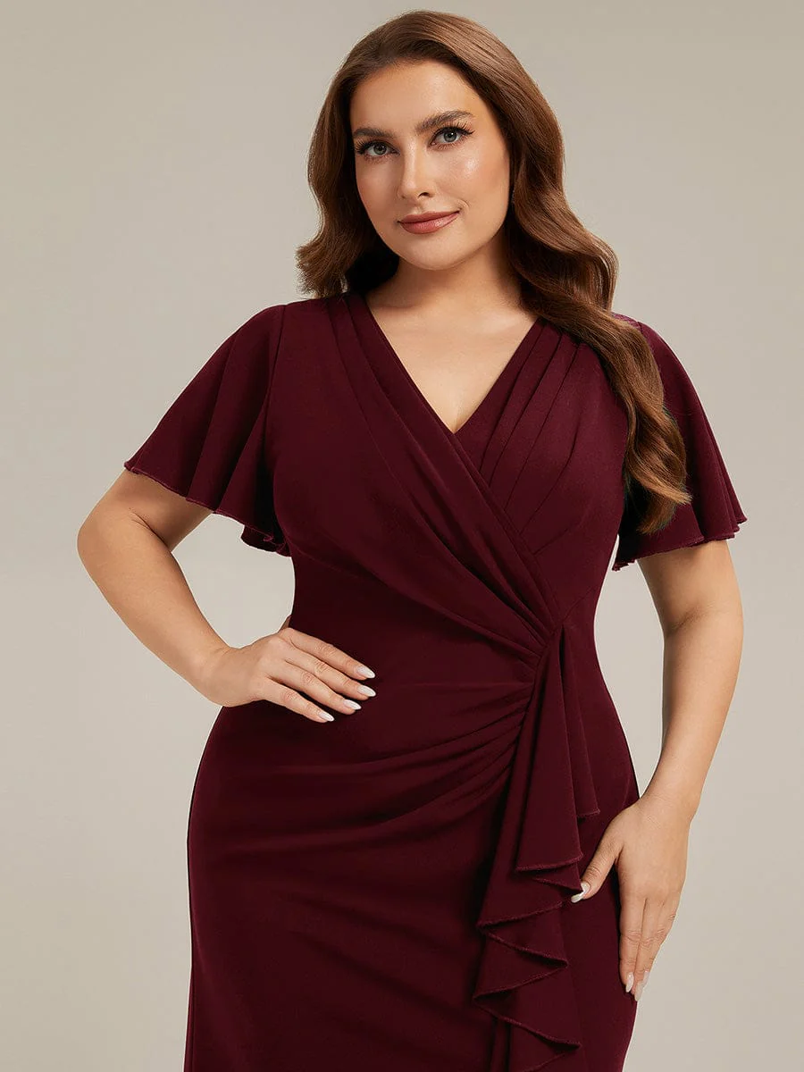 Thigh-High Slit Knit Ruffle Sleeve Dress - Image 8