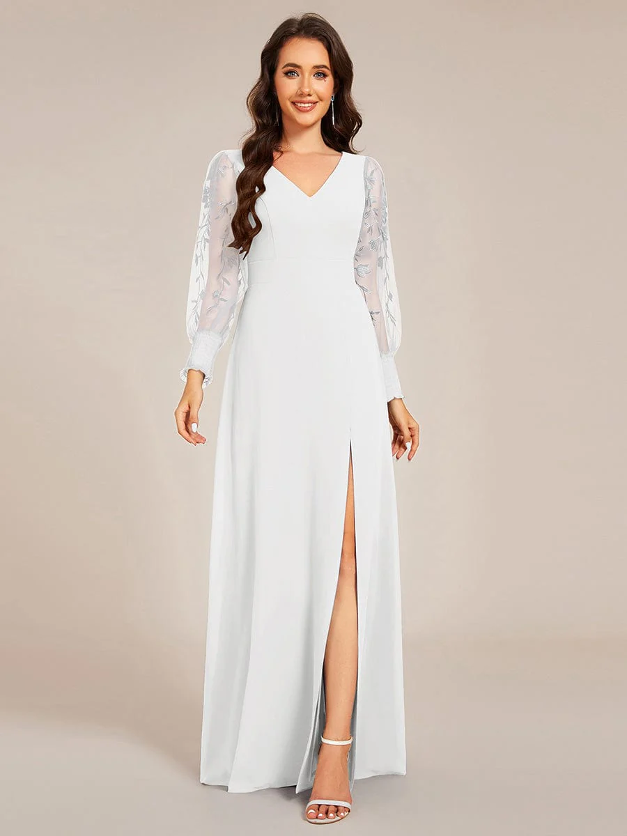 ever RYLEE|Thigh Split Chiffon Evening Maxi Dress With Sheer Embroidered Long Sleeves - Image 18