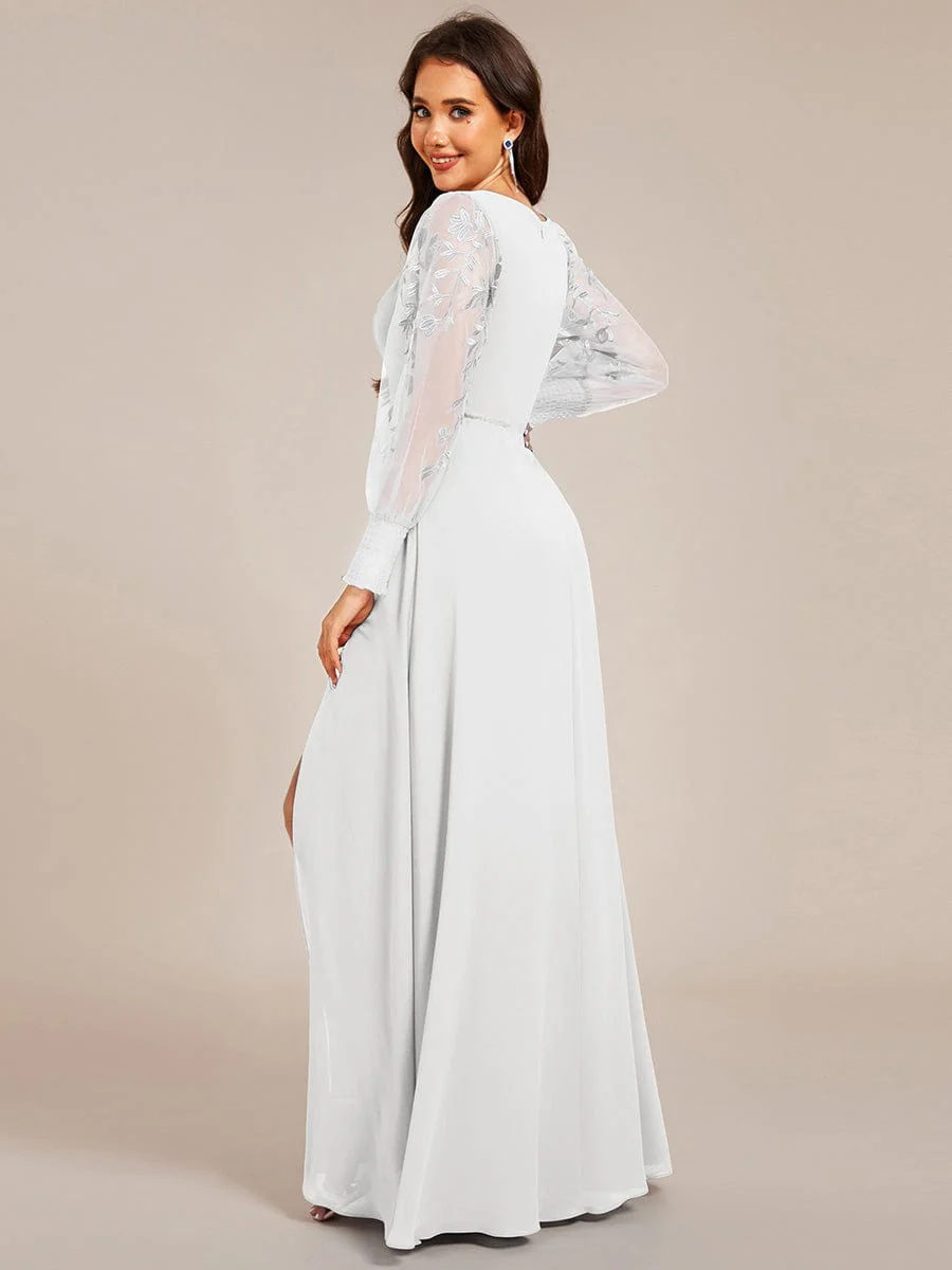 ever RYLEE|Thigh Split Chiffon Evening Maxi Dress With Sheer Embroidered Long Sleeves - Image 19