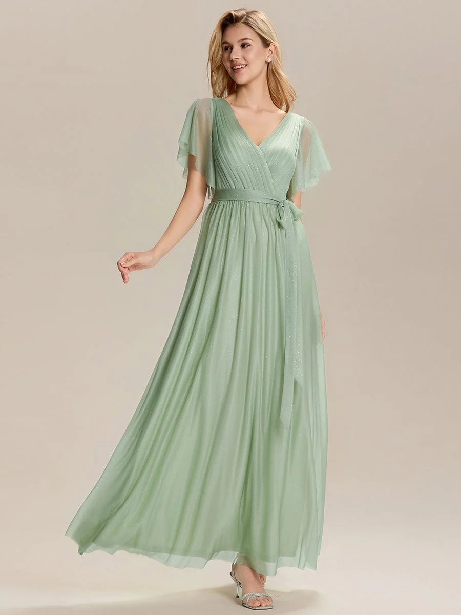 ever EMBERLY|Tie-Waist Glitter Bridesmaid Dress